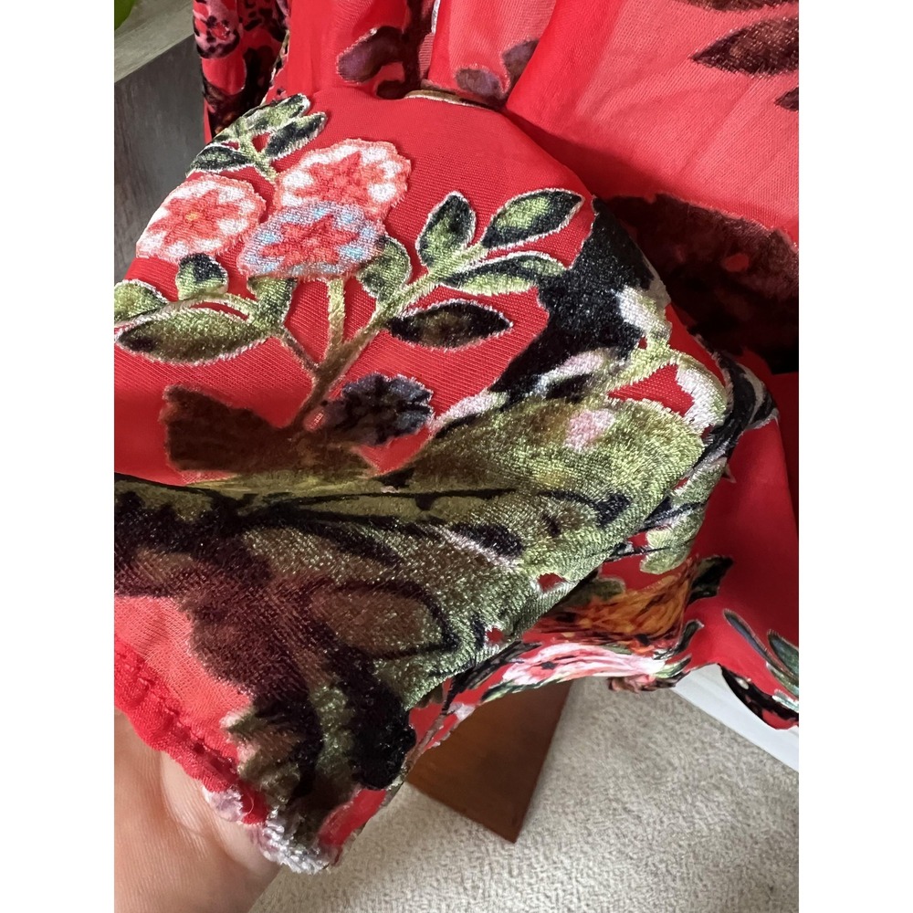 John Mark Top Womens Medium Red Floral Sheer Velvet Burnout Tunic Boho Romantic - Picture 7 of 8